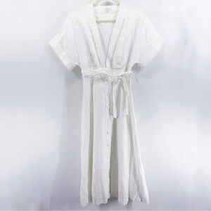 Equipment Femme White Nauman 100% Linen Deep V Neck Midi Dress Size 2 NWT